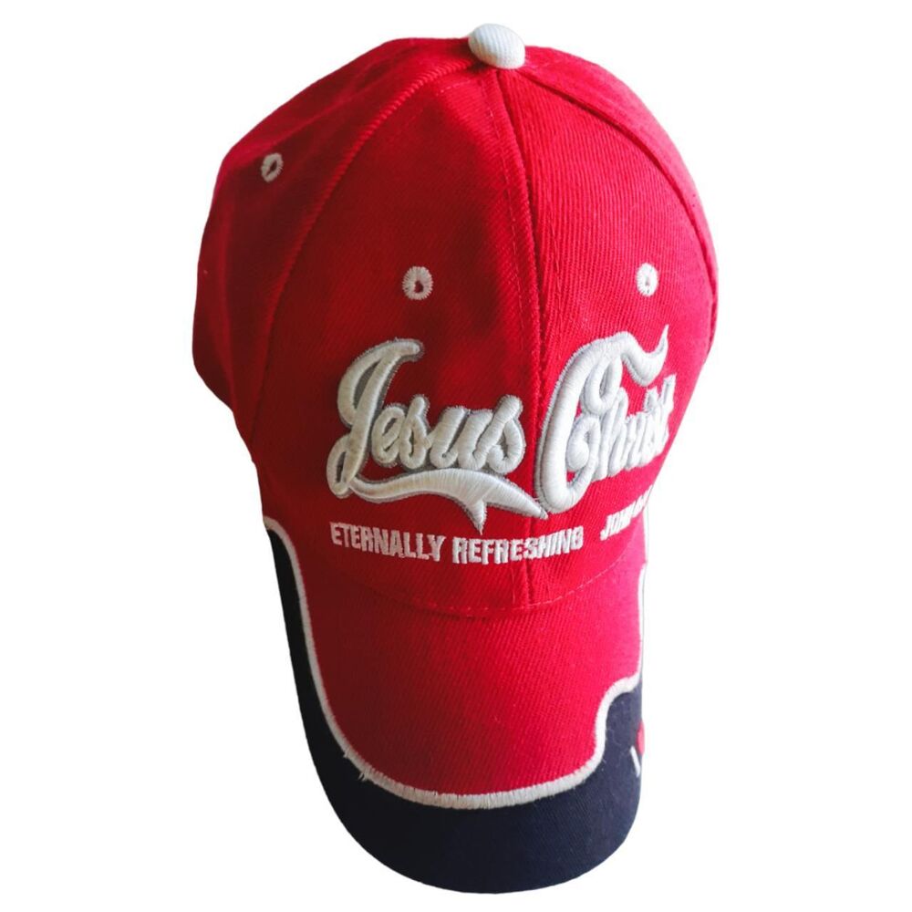 JESUS CHRIST COCA COLA STYLE FONT RED EMBROIDERED OUTDOOR Y2K HAT CAP